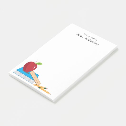 Het bureau van de leerkracht, speciaal ontwikkeld, post-it® notes (Schuin)