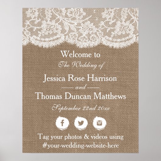 Het Burlap & Lace bruiloft Collectie Welkom Poster (Voorkant)