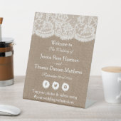 Het Burlap & Lace bruiloft Collectie Welkom Reclamebord Met Voetstuk (Insitu)