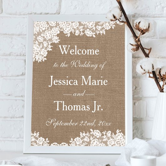 Het Burlap & Lace Wedding Collectie Welkomstbord Poster