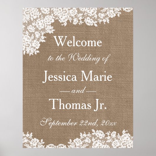 Het Burlap & Lace Wedding Collectie Welkomstbord Poster (Voorkant)