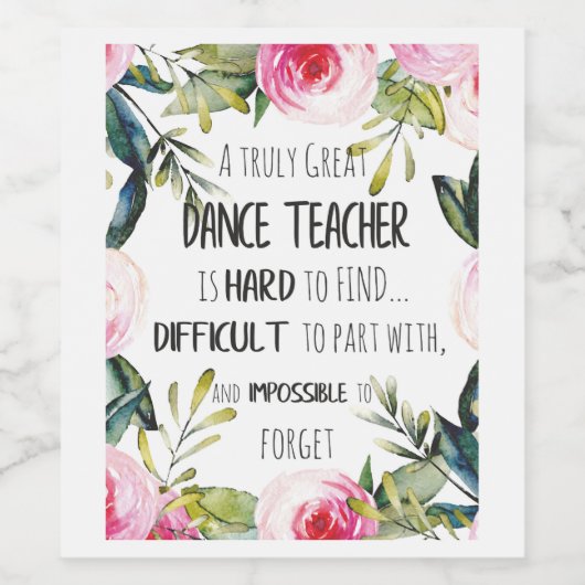 Het cadeau voor Dance-leraar weghalen Dank u wel,  Wijn Etiket (Enkel label)