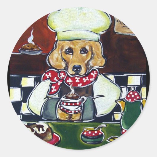 Het Cafe Golden Retriever Ronde Sticker (Voorkant)