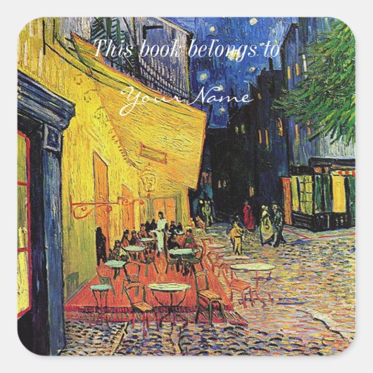 het café terrace in het forum, Arles... Vierkante Sticker (Voorkant)