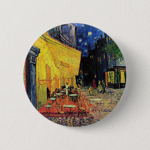 Het caféterras op de place du forum, Arles, op Ronde Button 5,7 Cm