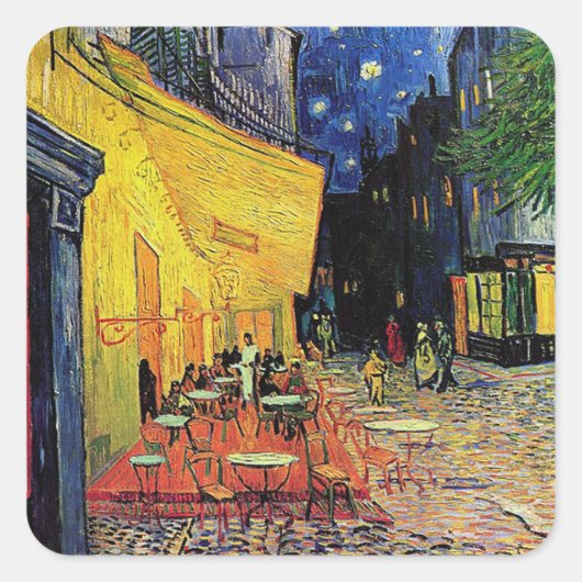 Het caféterras op de place du forum, Arles, op Vierkante Sticker (Voorkant)