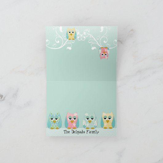 Het capricieuze Leuke Baby van de Uilen van de Uil Bedankkaart (Binnen)