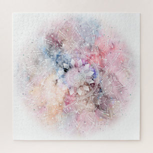 Het capricieuze witte ontwerp van waterverfmandala legpuzzel