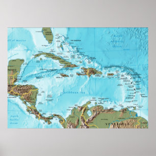 Het Caribisch gebied (kaart) Poster