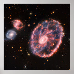 Het Cartwheel-sterrenstelsel en de bijbehorende st Poster