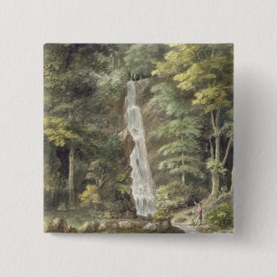 Het cascade-waterval in de tuinen van Hestercombe Vierkante Button 5,1 Cm
