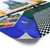 Het Cat Café. Kleurrijke vierkante kat kunst Poster (Hoek)