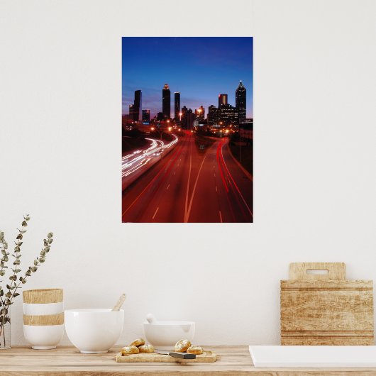 Het centrum van Atlanta 's nachts Poster (Keuken)