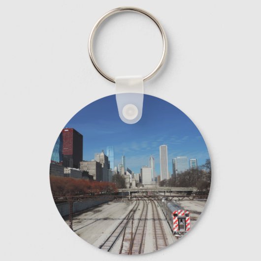Het centrum van Chicago met treinsporen Sleutelhanger (Voorkant)