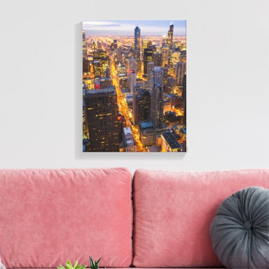 Het centrum van Chicago skyline bij schemering Canvas Afdruk (Insitu (Woonkamer))