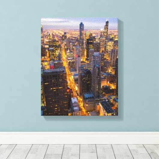 Het centrum van Chicago skyline bij schemering Canvas Afdruk (Insitu (Houten vloer))