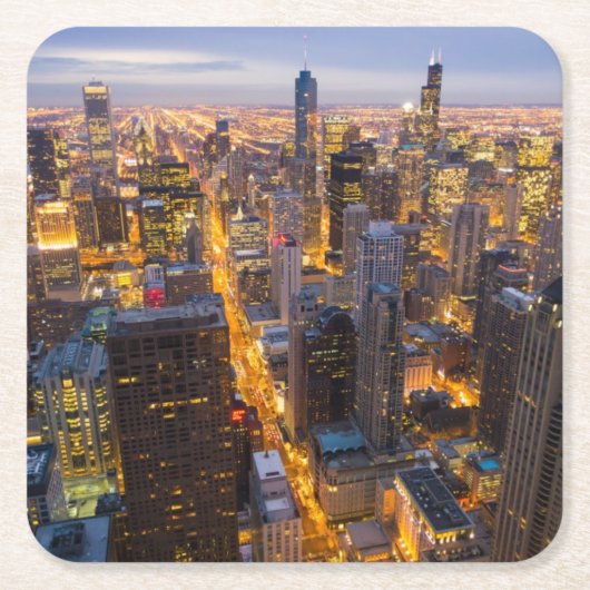 Het centrum van Chicago skyline bij schemering Kartonnen Onderzetters (Voorkant)