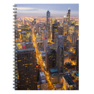 Het centrum van Chicago skyline bij schemering Notitieboek