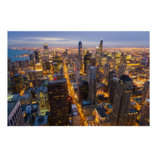 Het centrum van Chicago skyline bij schemering Perfect Poster