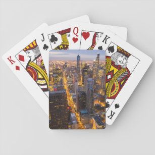 Het centrum van Chicago skyline bij schemering Pokerkaarten