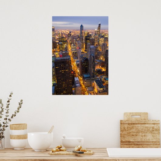 Het centrum van Chicago skyline bij schemering Poster (Keuken)