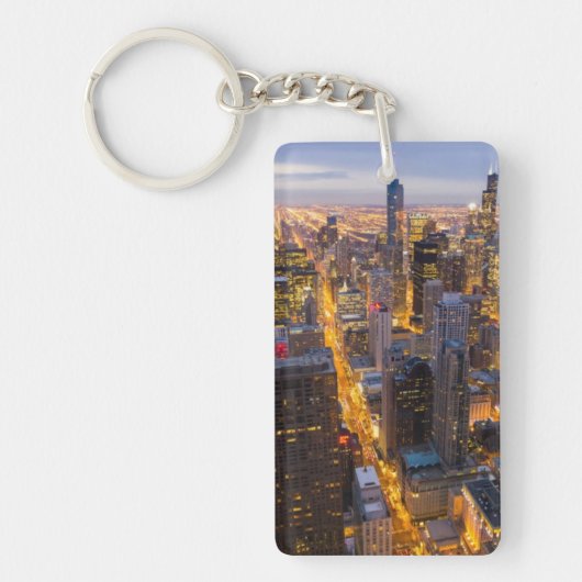 Het centrum van Chicago skyline bij schemering Sleutelhanger (Voorkant)