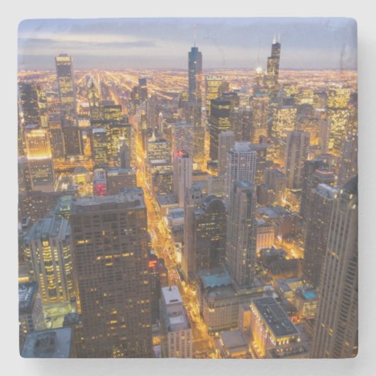 Het centrum van Chicago skyline bij schemering Stenen Onderzetter (Voorkant)