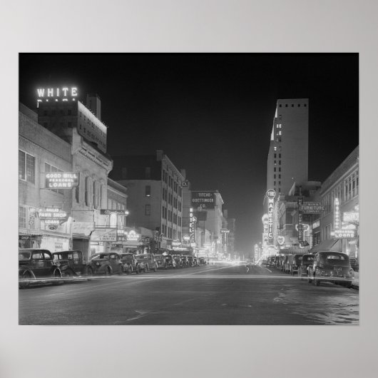 Het centrum van Dallas 's nachts, 1942. Oude foto Poster (Voorkant)