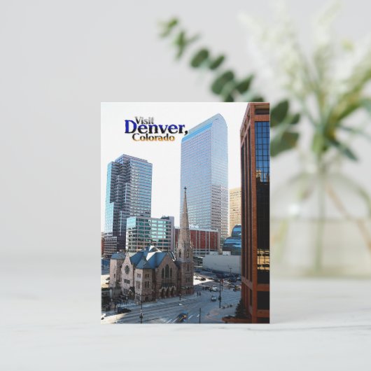 Het centrum van Denver en de bisschopskerk van de  Briefkaart (Staand voorkant)