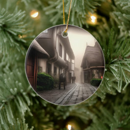 Het centrum van Hobbiton op een dag van de Foggy Keramisch Ornament