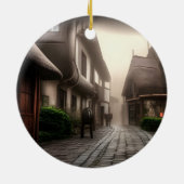 Het centrum van Hobbiton op een dag van de Foggy Keramisch Ornament (Achterkant)