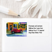 Het centrum van Oldie! Antiek rode klassieke auto Etiket (Insitu)