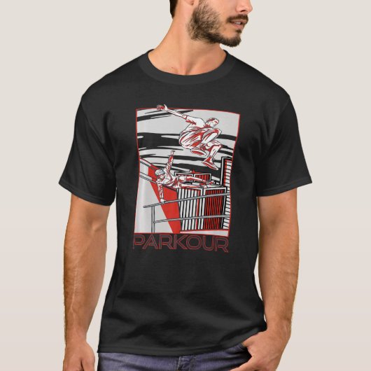 Het centrum van Parkour City Freestyle Jumping Run T-shirt (Voorkant)