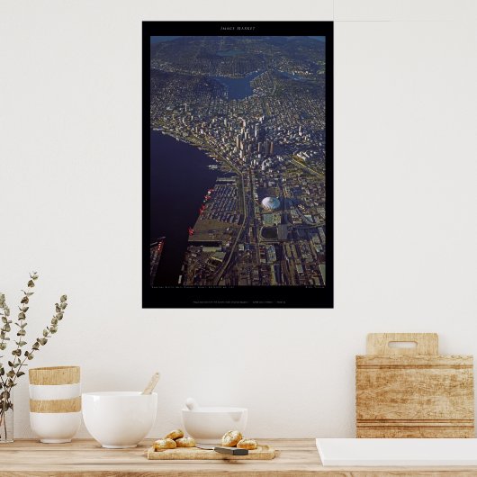 Het centrum van Seattle op Sunset With Kingdome, 1 Poster (Keuken)