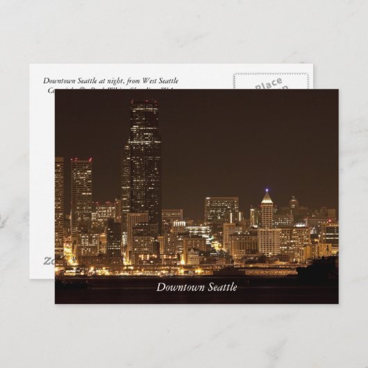 Het centrum van Seattle 's nachts Briefkaart (Voorkant / Achterkant)