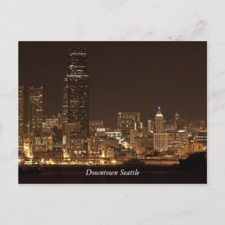 Het centrum van Seattle 's nachts Briefkaart