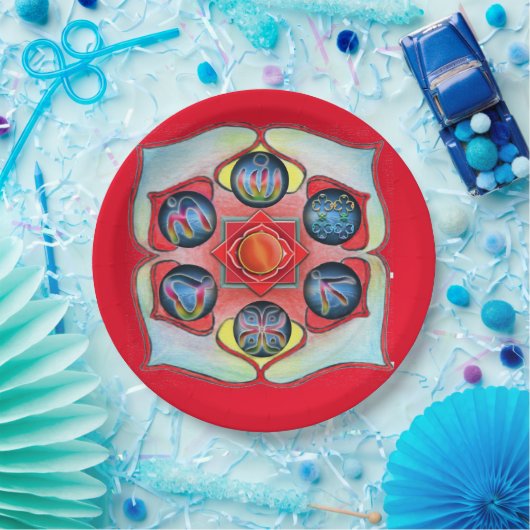 Het chakra-voorbeeld van de basis op een papieren bordje (Feest)