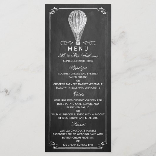 Het Chalkboard Hot Air Ballon Wedding Collectie Menu (Voorkant)