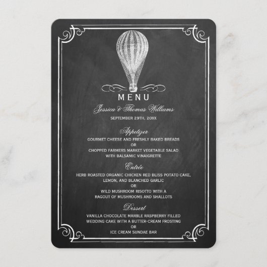 Het Chalkboard Hot Air Ballon Wedding Collectie Menu (Voorkant)