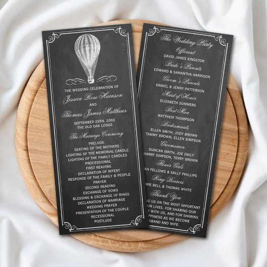 Het Chalkboard Hot Air Ballon Wedding Collectie Programmakaart
