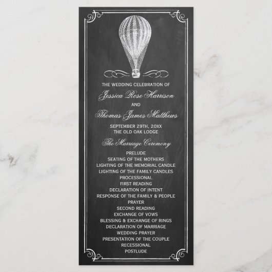 Het Chalkboard Hot Air Ballon Wedding Collectie Programmakaart (Voorkant)