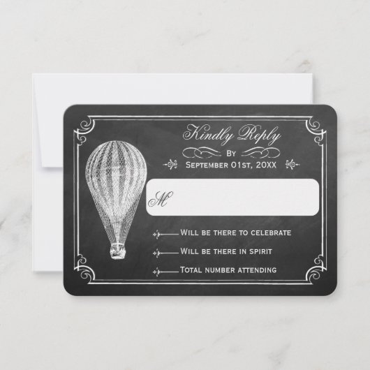 Het Chalkboard Hot Air Ballon Wedding Collectie RSVP Kaartje (Voorkant)