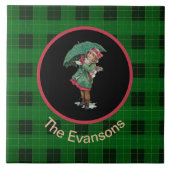 Het charmante  meisje met Umbrella op groen Tegeltje (Voorkant)