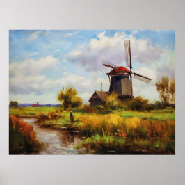 Het charme van een molen bij een klein rivier vast poster