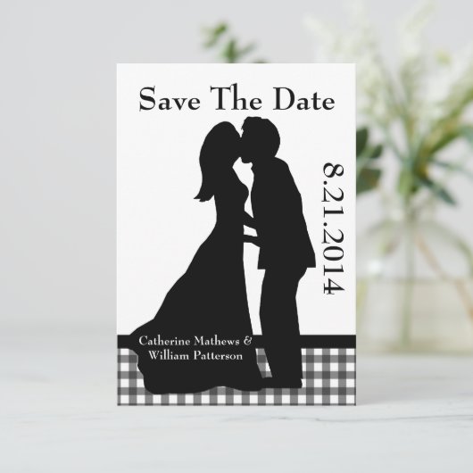 Het charmen paar Silhouette sparen de Datum Save The Date (Staand voorkant)