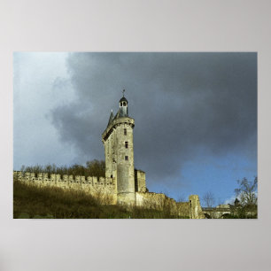 Het Chateau de Chinon castletheis op een heuvel Poster