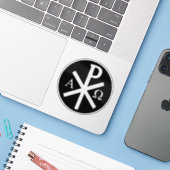 Het Chi-Rho Cross - v2 (wit op zwart) Sticker (Laptop met iPhone)
