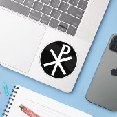 Het Chi-Rho kruis (wit op zwart) Sticker (Laptop met iPhone)