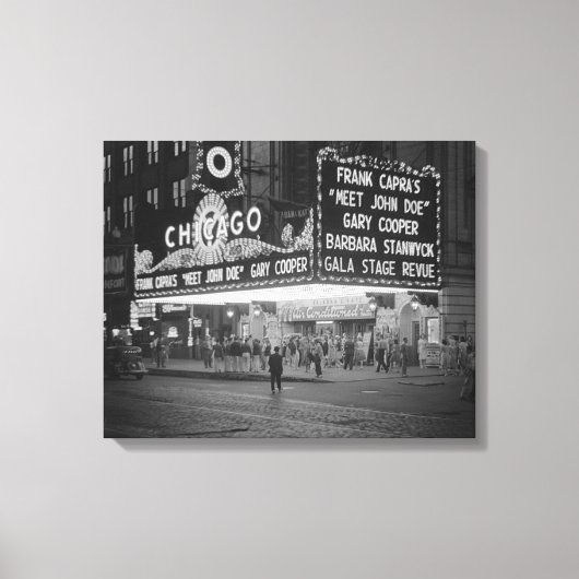 Het Chicago Theater bij nacht, 1941 Canvas Afdruk (Voorkant)