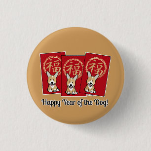 Het Chinese Rode Gelukkige Jaar Corgi van de Ronde Button 3,2 Cm